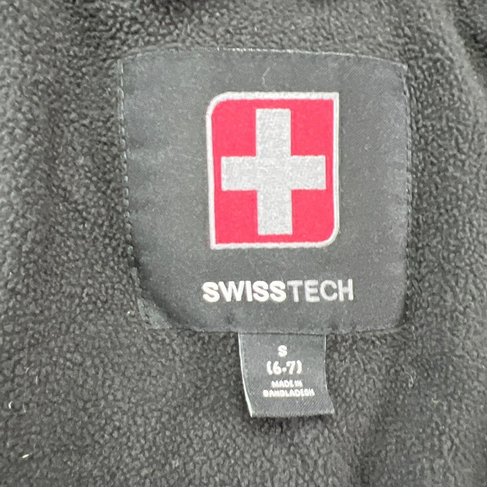 Swiss Tech Puffer Jacket Kids Small 6-7 Black Hooded Full Zip Thermal Insulated